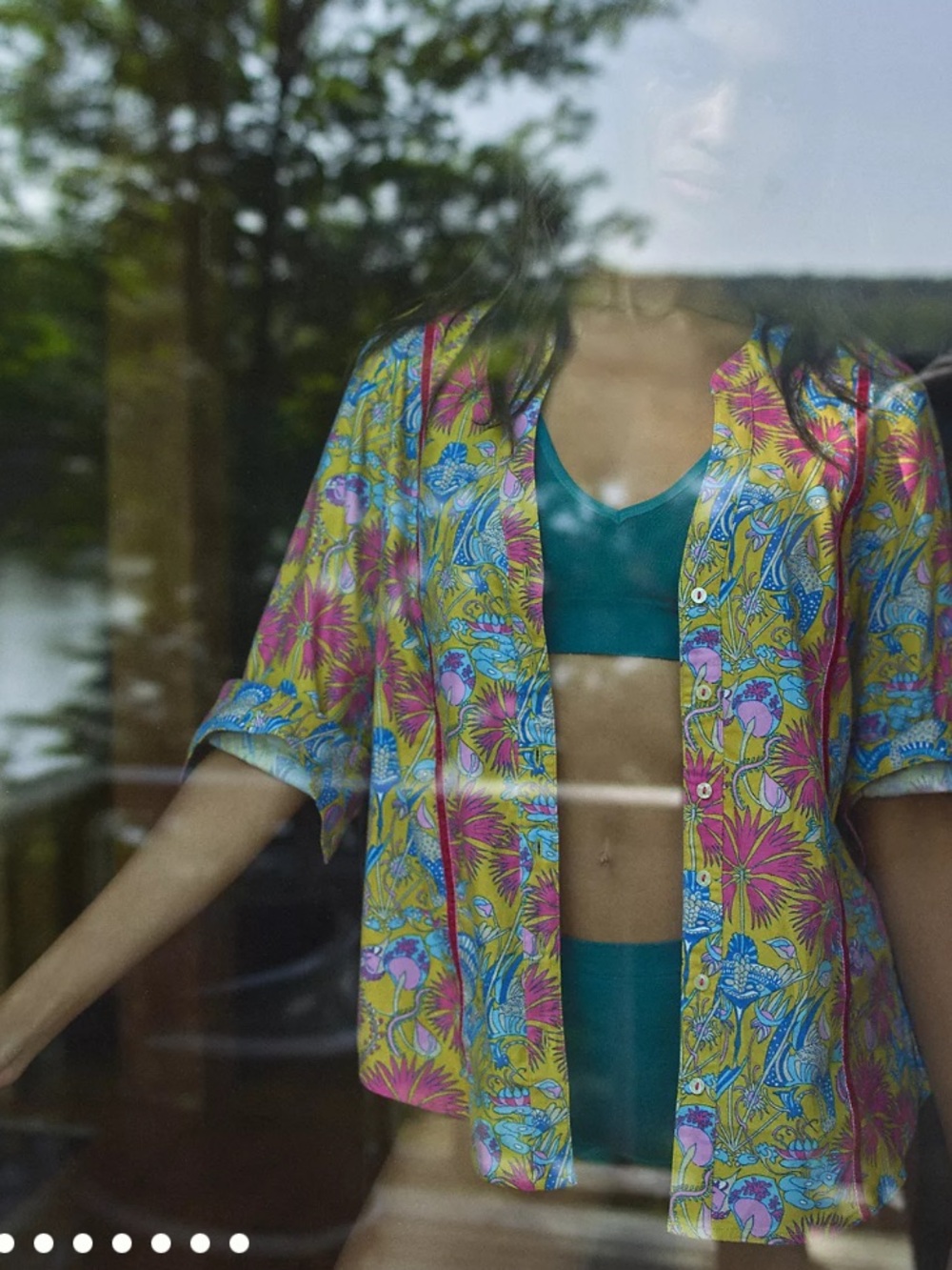 Anthropologie Floral Lounge top in Teal, Pink & Yellow